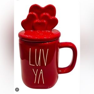 New Rae Dunn Valentines Red & White "LUV YA" Figural Topper Coffee Mug 16 Oz